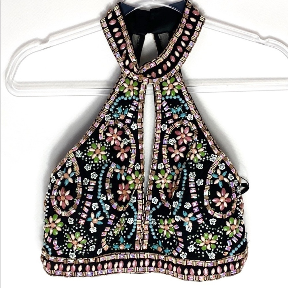 Faviana black two piece beaded prom pageant dress